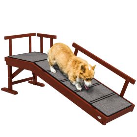 PawHut Dog Ramp, Dog Stairs for Small, Medium & Large Dogs, Pet Ramp for Bed or Couch with Removable Guardrails, Non-Slip Surface, 49" Long, Brown