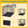 Dog Crate with Divider Panel,42 Inch Double Door Folding Metal Wire Dog Cage with Plastic Leak-Proof Pan Tray, Pet Kennel for Indoor