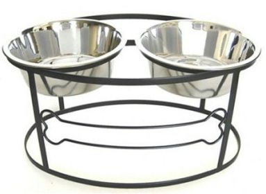 Bone Raised Double Dog Bowl (Option: Medium/Black)