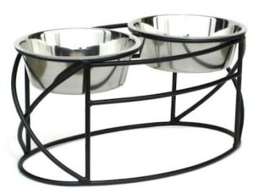 Oval Cross Double Raised Feeder (Option: Small/White)