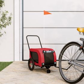 Pet Bike Trailer Red and Black Oxford Fabric and Iron (Color: Red)