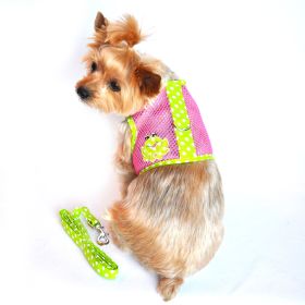 Cool Mesh Dog Harness Under the Sea Collection (Color: Frog Green Dot and Pink, size: medium)